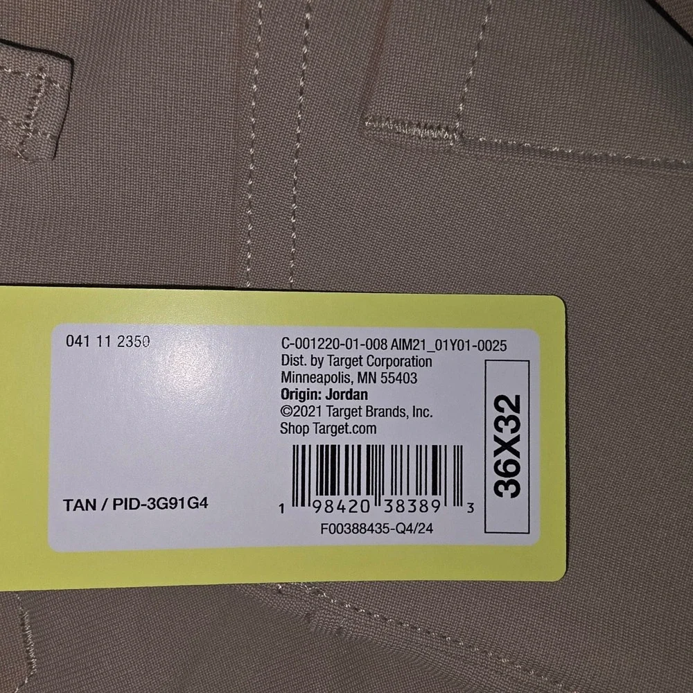 All in Motion Mens Golf Pants Tan 36x32 Recycled Polyester Stretch PID-3G91G4